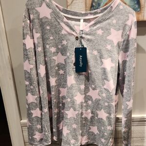 NWT Anyally Women's Sz XL Pink Stars 2pc Pajama Set